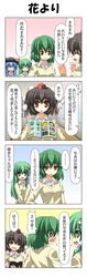  alternate_costume ayaya~ blush cameo comic crossed_bandaids embarrassed fire_flower hat highres hinanawi_tenshi kazami_yuuka kochiya_sanae notebook o_o piranha_plant power-up rapattu school_uniform shameimaru_aya super_mario_bros. sweater tokin_hat touhou translated translation_request troll_face wiggler 