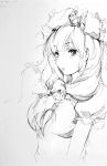  bow breasts face hair_bow hat highres jq kagiyama_hina monochrome sketch solo touhou traditional_media 