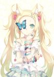  blonde_hair blue_eyes bracelet butterfly dress h2so4 hair_ornament hairclip jewelry long_hair original ring solo twintails 