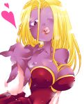  blonde_hair breasts dark_skin jynx large_breasts lips no_humans pokemon purple_skin simple_background solo white_background wink 
