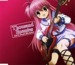  :d ankle_lace-up chain cover cross-laced_footwear fang guitar highres instrument long_hair official_art open_mouth pink_eyes school_uniform serafuku short_twintails smile solo thigh_strap twintails yui_(angel_beats!) 