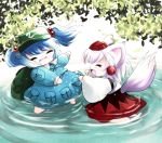  happy highres inubashiri_momiji kawashiro_nitori touhou wading water yume_shokunin 