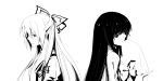  2girls annoyed fujiwara_no_mokou hair_ribbon houraisan_kaguya lowres monochrome ribbon touhou 