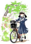  bicycle bookbag closed_eyes mitsumoto original school_uniform serafuku smile solo twintails 