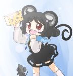  :d black_hair blush_stickers cheese chibi happy jewelry lens_flare mouse mouse_ears mouse_tail nazrin necklace open_mouth red_eyes smile tail touhou yume_shokunin 