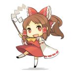  :d brown_hair chibi dancing detached_sleeves face gohei hair_bow hakurei_reimu lastswallow lowres open_mouth red_eyes simple_background smile touhou 