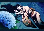   black_hair blue_eyes flower japanese_clothes kimono mubouou_aasaa  