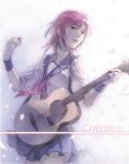  angel_beats! guitar instrument iwasawa kuni_honori kunimoto_ori pink_eyes pink_hair school_uniform short_hair skirt sleeves_rolled_up traditional_media 