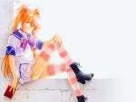  blue_eyes book boots highres legs neon_genesis_evangelion neon_genesis_evangelion_anima orange_hair school_uniform serafuku skirt souryuu_asuka_langley thighhighs twintails 