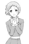  looking_at_viewer monochrome open_mouth persona persona_3 school_uniform short_hair simple_background smile solo tears yamagishi_fuuka 