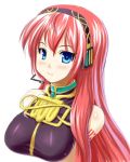  bare_shoulders blue_eyes breasts bust headset kawase_seiki large_breasts long_hair looking_at_viewer megurine_luka pink_hair simple_background smile solo vocaloid 