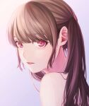  1girl bangs brown_hair from_side hair_over_shoulder highres long_hair looking_at_viewer nude open_mouth original portrait red_eyes solo sweeten310 twintails 