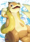  absurdres brown_eyes commentary_request fangs floatzel hands_up highres looking_to_the_side open_mouth pokemon shiny signature smile tanpakuroom tongue white_background 