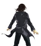  1boy absurdres brown_hair daisx_(dais0115) eren_yeager feet_out_of_frame from_behind highres hooded_coat long_hair male_focus official_style pants shingeki_no_kyojin solo standing white_background wind 