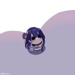  1girl chibi from_above genshin_impact hair_ornament highres japanese_clothes kimono kurenaiz1 long_hair looking_up meme o_o purple_hair purple_kimono raiden_shogun shadow solo violet_eyes 