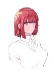  1girl absurdres bob_cut closed_mouth collared_shirt highres looking_at_viewer medium_hair murata_yuusuke original redhead shirt simple_background solo sweater violet_eyes white_background wing_collar 