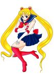  1girl absurdres bangs bishoujo_senshi_sailor_moon blonde_hair blue_eyes clip_studio_paint_(medium) crescent crescent_earrings earrings eye_contact facing_viewer gloves highres jewelry long_hair looking_at_another looking_at_viewer magical_girl non-web_source sailor_moon sailor_senshi_uniform simple_background skirt solo white_background yel_mizuno 