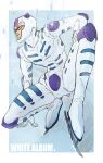  1boy bodysuit full_body ghiaccio glasses highres hospital_0434 ice ice_skates jojo_no_kimyou_na_bouken long_sleeves skates solo stand_(jojo) vento_aureo white_album_(stand) white_bodysuit 