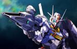  absurdres aqua_eyes aurora beam_rifle commentary energy_gun gundam gundam_aerial gundam_suisei_no_majo highres mecha mobile_suit night night_sky no_humans pointing_weapon science_fiction shield sky solo star_(sky) starry_sky strictly_mecha upper_body v-fin weapon 