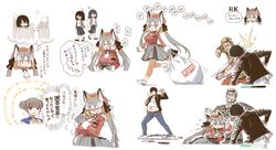  2boys 3girls animal_ears breasts fox_ears fox_girl fox_tail gloves highres huge_breasts island_fox_(kemono_friends) kemono_friends kemono_friends_v_project long_hair multicolored_hair multiple_boys multiple_girls necktie ribbon shirt silver_hair skirt tail twintails virtual_youtuber yoshida_hideyuki 