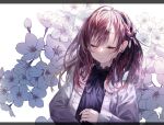  1girl closed_eyes flower fudepenbrushpen highres mikeneko_(utaite) original simple_background solo 
