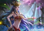  absurdres bare_shoulders black_hair cai_lin_(doupo_cangqiong) doupo_cangqiong highres jewelry lamia light_rays long_hair mei_du_sha_nuwang_zhuye monster_girl navel pond tree very_long_hair water weibo_id 