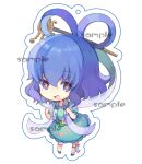  +_+ 1girl bangs black_footwear blue_dress blue_eyes blue_hair blush chibi collared_vest commentary_request dress eyebrows_visible_through_hair flower frilled_sleeves frills full_body hagoromo hair_between_eyes hair_ornament hair_rings hair_stick kaku_seiga looking_at_viewer medium_hair ofuda open_clothes open_mouth open_vest pink_flower puffy_short_sleeves puffy_sleeves sample_watermark shawl short_sleeves simple_background smile solo tamanotsuyu touhou vest white_background white_legwear 