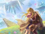  blonde_hair boots brown_cape cape commission commissioner_upload dark-skinned_female dark_skin dress elbow_gloves fire_emblem fire_emblem:_the_binding_blade fire_emblem_heroes gloves hug igrene_(fire_emblem) long_hair mother_and_daughter non-web_source picnicic purple_hair red_dress smile tearing_up thigh-highs thigh_boots yellow_eyes 