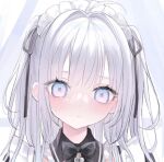  aesthetic cute galaxy_eyes girl highres maid non-web_source original side_pigtail snow soft tiny white_hair 
