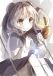  1girl bangs basket brown_eyes brown_hair capelet dress eyebrows_visible_through_hair gloves highres holding holding_with_tail long_hair long_sleeves mouse_tail nazrin open_mouth prehensile_tail shiba_0007 simple_background solo tail touhou white_background 