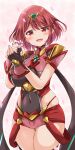  1girl absurdres bangs black_gloves breasts chest_jewel earrings fingerless_gloves gloves highres jewelry kurokaze_no_sora large_breasts pyra_(xenoblade) red_eyes red_legwear red_shorts redhead short_hair short_shorts shorts solo swept_bangs thigh-highs tiara xenoblade_chronicles_(series) xenoblade_chronicles_2 