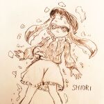 monochrome rokki_hero scarf skirt splatoon_(series) squid surprised sweater traditional_media 