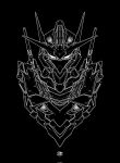  black_background greyscale gundam gundam_aerial gundam_suisei_no_majo highres lineart mecha mobile_suit monochrome negative no_humans portrait science_fiction solo yuu_(yuu2525design) 