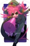  1girl bangs blue_eyes blush breasts curled_horns dragon_girl dragon_horns dragon_tail echo_(circa) elizabeth_bathory_(fate) fate/grand_order fate_(series) hair_ribbon horns long_hair looking_at_viewer pink_hair pointy_ears ribbon small_breasts tail two_side_up 