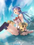  &gt;_&lt; 1girl absurdres animal_costume bangs bear_costume blue_hair blue_shorts blush bonta-kun breasts brown_eyes can chidori_kaname clouds drinking fantasia_re:build full_metal_panic! hair_behind_ear highres holding holding_can long_hair medium_breasts official_art shirt short_shorts shorts sitting sky sleeveless sleeveless_shirt solo white_shirt 