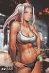  1girl abs armor blue_eyes breasts hand_on_hip hybridmink labia_alba large_breasts looking_at_viewer monster_hunter:_world monster_hunter_(series) muscular muscular_female navel onster_hunter scar silver_hair 