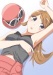  1girl absurdres blonde_hair blue_eyes blush breasts eyewear_on_headwear hat highres long_hair looking_at_viewer negimiso1989 open_mouth pokemon pokemon_(game) pokemon_xy serena_(pokemon) simple_background sleeveless solo sunglasses white-framed_eyewear 