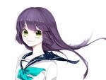  1girl bangs bow closed_mouth eyebrows_visible_through_hair hime_cut long_hair looking_at_viewer nose original purple_hair school_uniform simple_background smile solo straight_hair upper_body white_background yellow_eyes yoram 