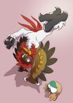  animal_focus bird brown_eyes commentary_request handstand highres hisuian_decidueye no_humans open_mouth owl pkpokopoko3 pokemon pokemon_(creature) red_pupils rowlet talons white_fur 
