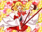 blonde_hair bow detached_sleeves erhu gradient gradient_background hair_bow japanese_clothes miko multicolored_background precure rokki_hero satsuki_rin smile touhou yellow_eyes yin_yang 