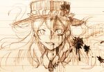  blood blood_from_eyes blood_on_face collared_shirt dolls_in_pseudo_paradise face facing_viewer hat highres jacket_girl_(dipp) monochrome rokki_hero shirt smile touhou traditional_media 