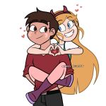  1boy 1girl blonde_hair blue_eyes brown_eyes brown_hair carrying_person female horns male marco_diaz star_butterfly star_vs_the_forces_of_evil 