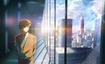  1boy blonde_hair building city cityscape formal highres hunter_x_hunter looking_to_the_side luclu03 male_focus necktie pariston_hill smile solo suit window 