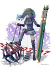  1girl ball_and_chain_(weapon) blood blood_on_face chain crown futaba_sana green_eyes green_hair highres injury magia_record:_mahou_shoujo_madoka_magica_gaiden magical_girl mahou_shoujo_madoka_magica shield solo spiked_ball_and_chain spikes totte weapon 
