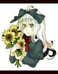  belarus_(hetalia) bow green_eyes hetalia_axis_powers kurose silver_hair sunflowers 