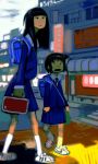  bag black_hair city friends height_difference japan kawaguchi_youhei original randoseru school_uniform skirt 