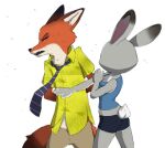  1boy 1girl flowers-imh fox furry furry_female grey_fur highres judy_hopps meme necktie nick_wilde rabbit shirt shorts simple_background slapping tail white_background will_smith_slapping_chris_rock_(meme) zootopia 