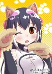  1girl african_penguin_(kemono_friends) animal_ears black_eyes black_hair cat_ears gloves highres kemono_friends kemono_friends_v_project long_hair looking_at_viewer open_mouth ribbon shoes simple_background skirt solo taguchi_makoto tail virtual_youtuber 