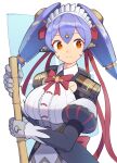  1girl absurdres android apron breasts highres ichthys_spnov joints large_breasts maid maid_apron maid_headdress mechanical_parts poppi_(xenoblade) poppi_qt_(xenoblade) purple_hair red_eyes robot_ears robot_joints simple_background solo white_apron white_background xenoblade_chronicles_(series) xenoblade_chronicles_2 