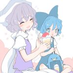  +_+ 2girls artist_name blue_dress blue_eyes blue_hair bow cirno closed_eyes collared_shirt commentary_request dated dress eyebrows_visible_through_hair flying_sweatdrops food grey_hair hair_bow hat holding ice_cream ice_shaver letty_whiterock m_(m073111) multiple_girls one-hour_drawing_challenge open_mouth puffy_short_sleeves puffy_sleeves scarf shirt short_hair short_sleeves sparkle sparkling_eyes spoon sweatdrop touhou wavy_hair white_shirt wing_collar 